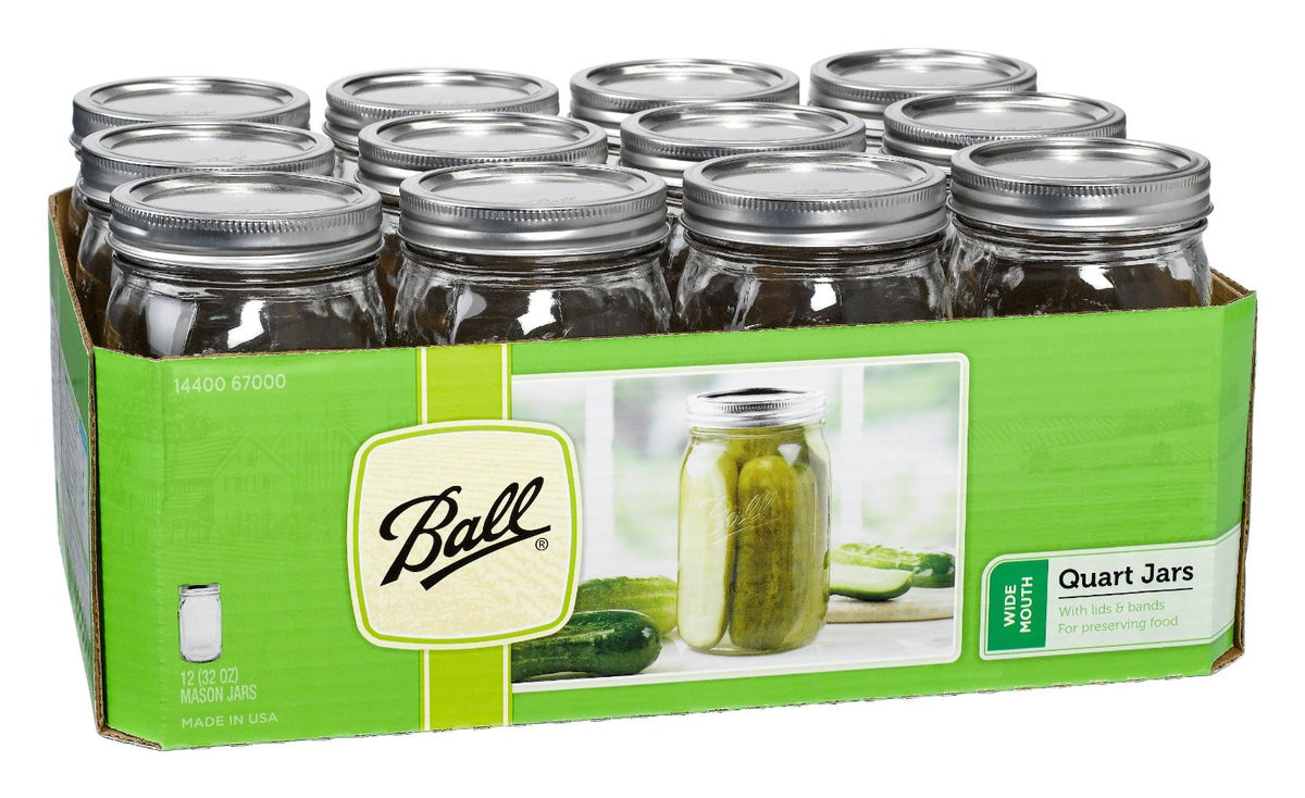 Ball 67000 Wide Mouth Mason Jars, Quart (32 Oz), Box of 12