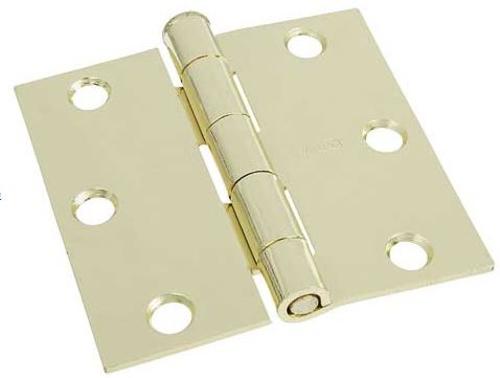 Stanley Door Hinges Square Corner Full Mortise, Polished Brass, 3"