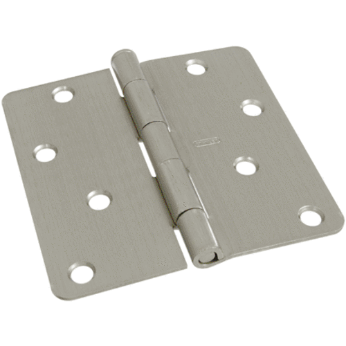 Stanley Door Hinges Round Corner Full Mortise, Satin Nickel, 4"