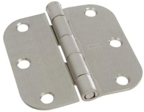 Stanley Door Hinges Round Corner Full Mortise, Satin Nickel, 3"