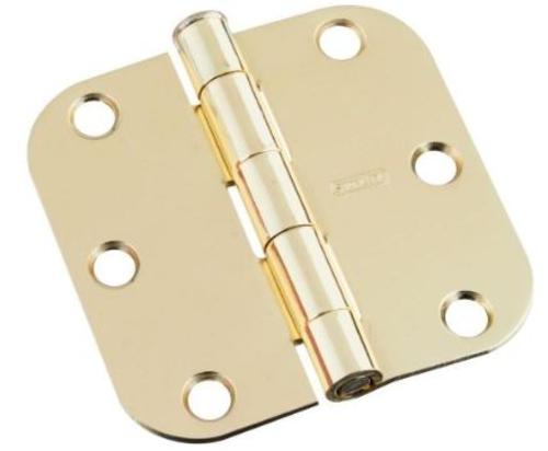 Stanley Door Hinges Round Corner Full Mortise, Polished Brass, 3"