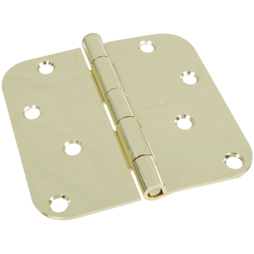 Stanley Door Hinges Round Corner Full Mortise, Polished Brass, 4"