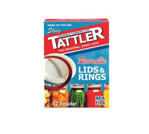Tattler 1010 Regular Mouth Canning Lids With Rubber Rings, Count of 12