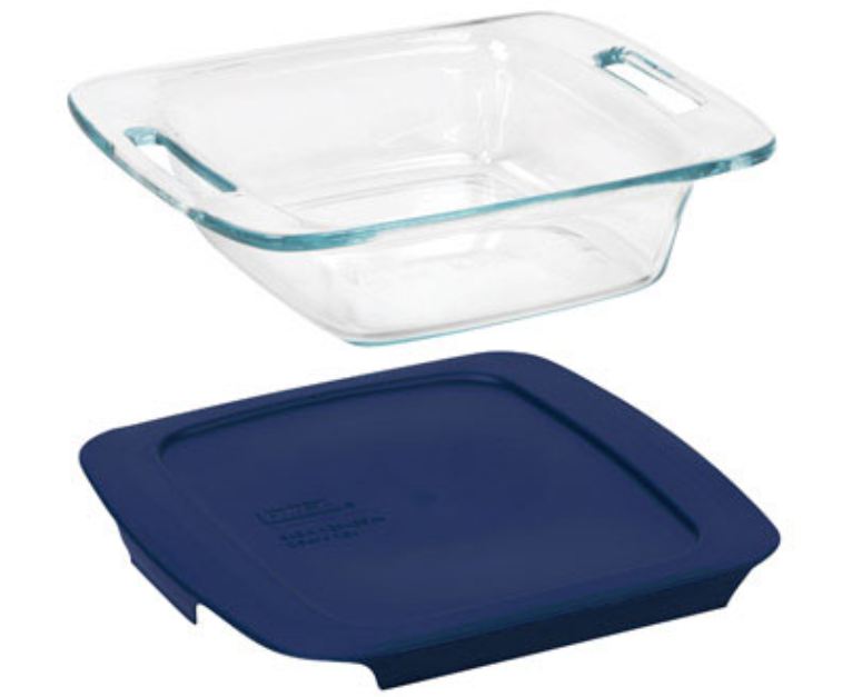 Pyrex 1085805 Easy Grab Square Glass Dish With Lid, 8" x 8", Blue