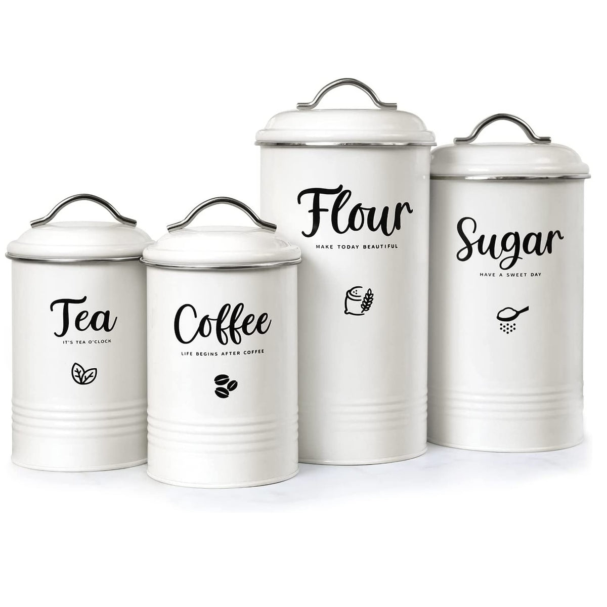 SoldSimple NF-4OY2-HNVG White Canister for Kitchen Counter, Set of 4