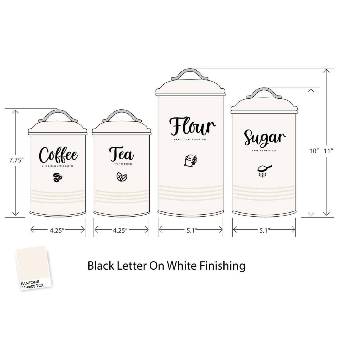 SoldSimple NF-4OY2-HNVG White Canister for Kitchen Counter, Set of 4