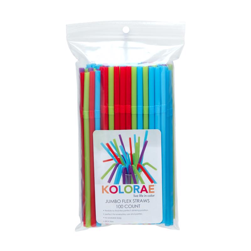 Kolorae KOL-0029 Flexible Drinking Straws, Assorted Colors, Plastic