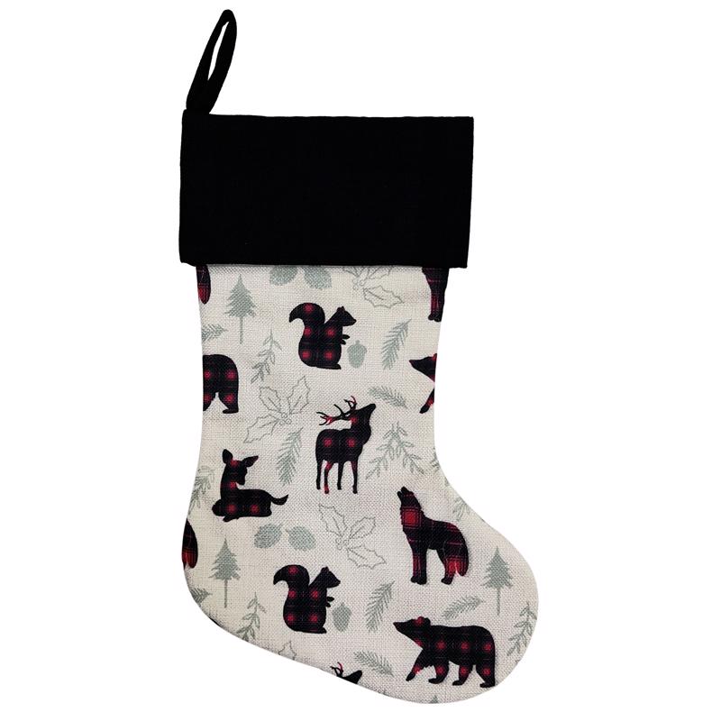 Celebrations 23F02942RS Home Winter Woodland Print Christmas Stocking, Black/White