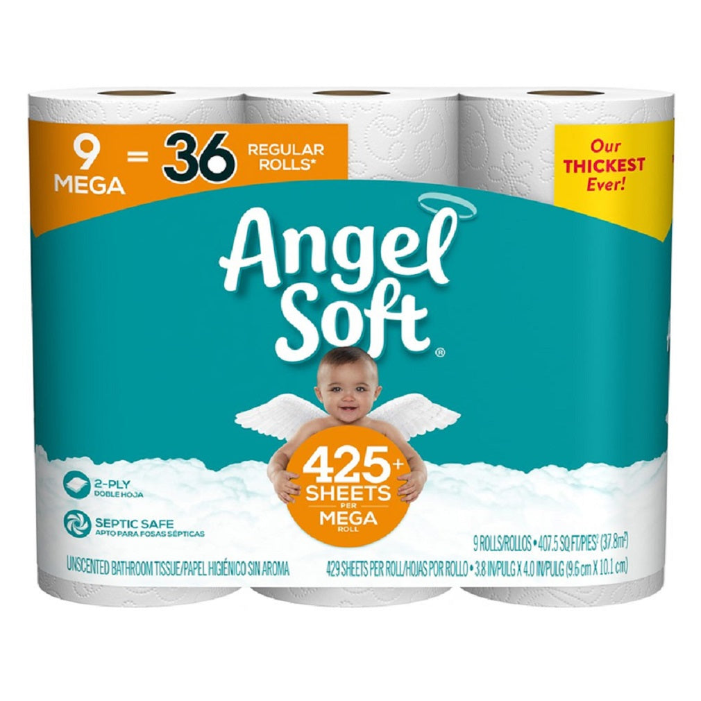Angel Soft 79253 Toilet Paper, White, 9 Rolls