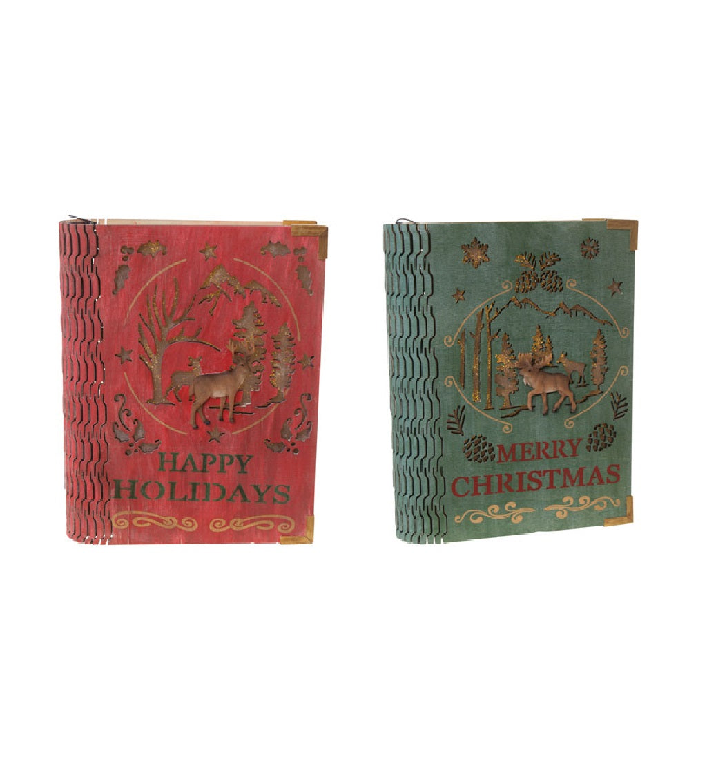 Celebrations C55180070/72 LED Wood Book Christmas Decor, 10" H