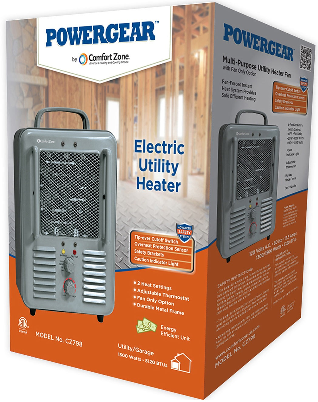 Comfort Zone CZ798 Milkhouse Electric Utility Heater, 1300/1500 Watts