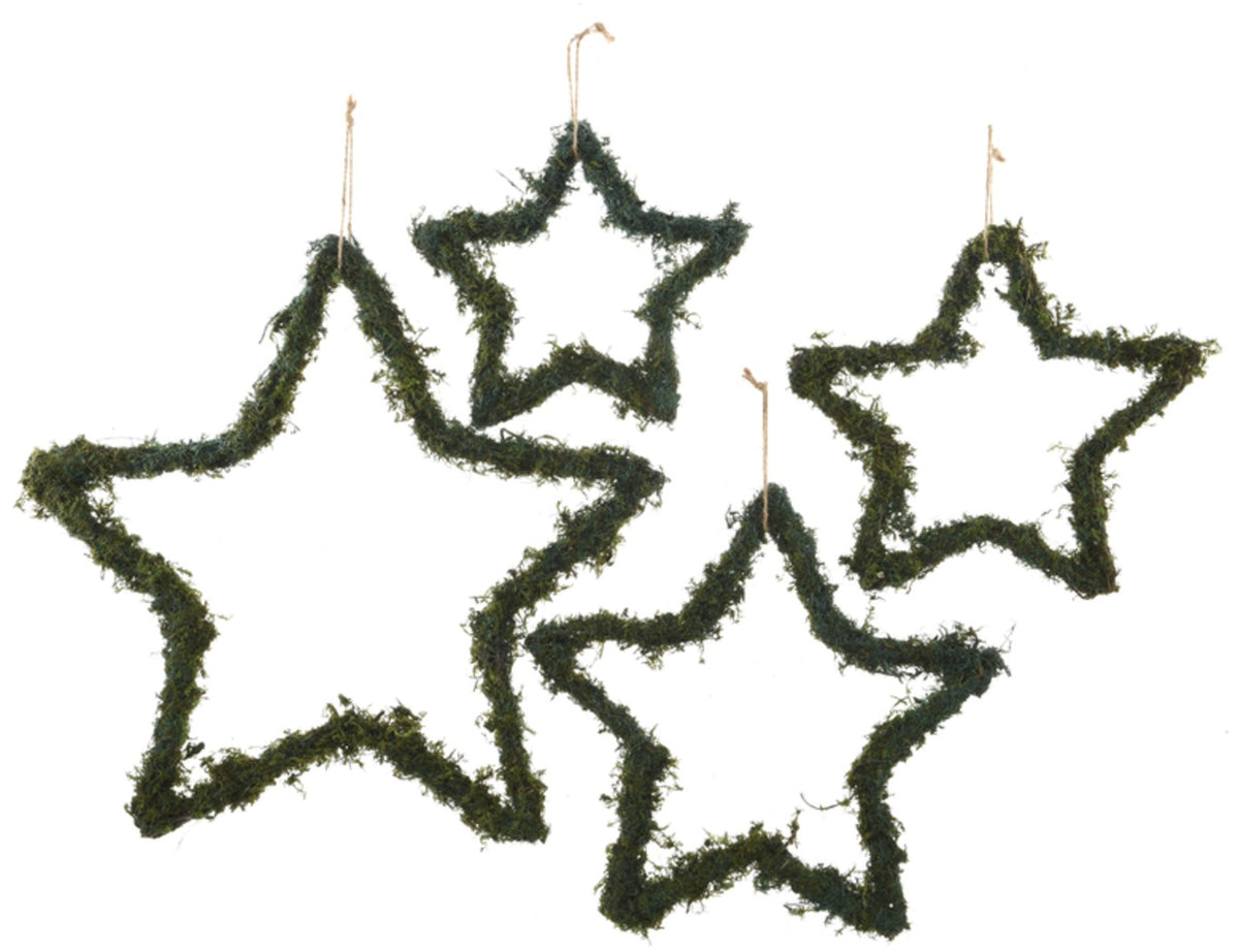 Decoris 921992 Hanging Stars With Moss Christmas Decoration, Green