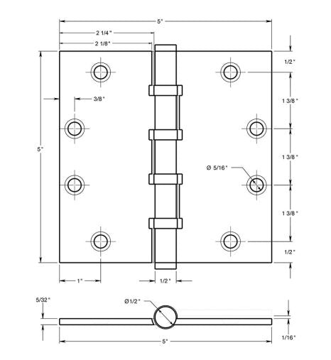 Deltana CSB55BN Square Door Hinge, PVD Polished Brass, 5" x 5"