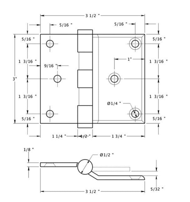 Deltana DHS3035U19 Half Surface Hinge, Black, 3" x 3-1/2"
