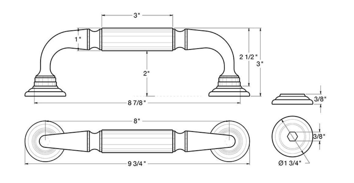 Deltana DP2576U26 Door Pull with Rosette, 8", Bright Chrome