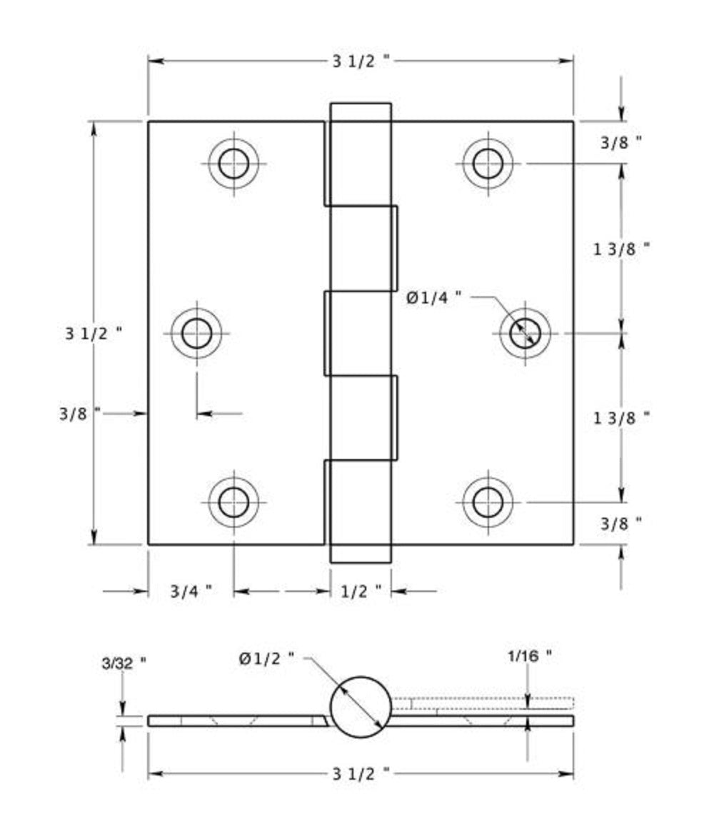 Deltana DSB3515A-R Square Hinge, Residential, Antique Nickel, 3-1/2" x 3-1/2"