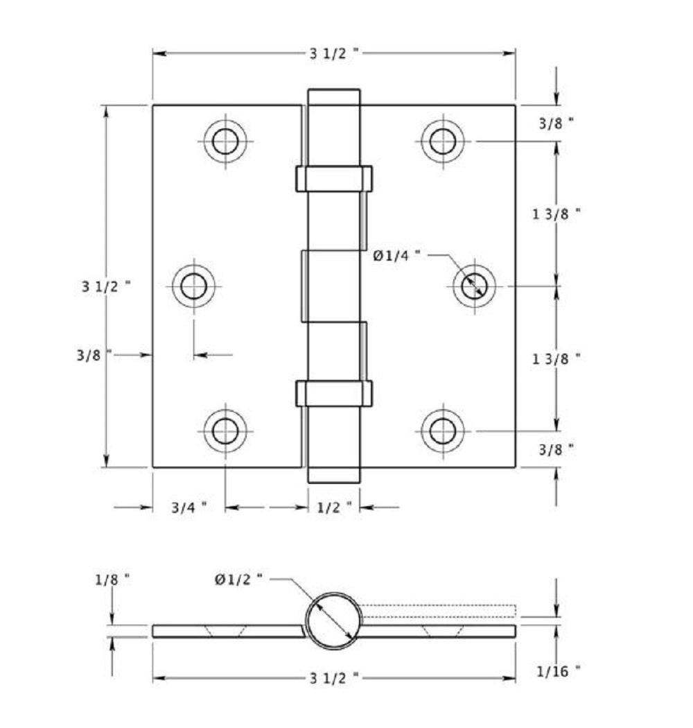 Deltana DSB35B26 Square Hinge, Ball Bearings, Bright Chrome, 3-1/2" x 3-1/2"