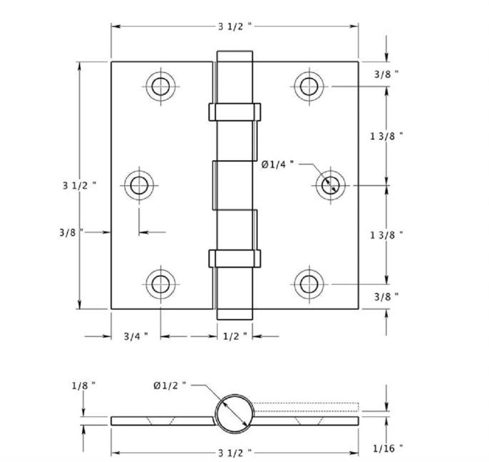 Deltana DSB35B14 Square Hinge, Ball Bearings, Bright Nickel, 3-1/2" x 3-1/2"