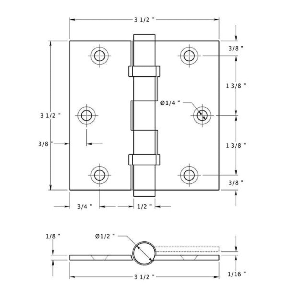 Deltana DSB35B15 Square Hinge, Ball Bearings, Satin Nickel, 3-1/2" x 3-1/2"