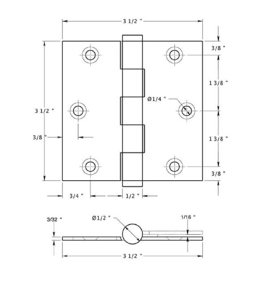 Deltana DSB3510B Square Hinge, Residential, Oil Rubbed Bronze, 3-1/2" x 3-1/2"