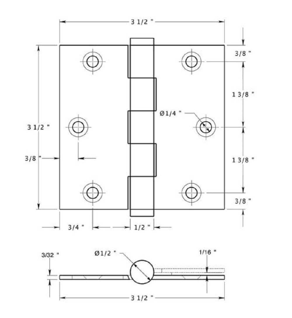 Deltana DSB3526D-R Square Hinge, Residential, Satin Chrome, 3-1/2" x 3-1/2"