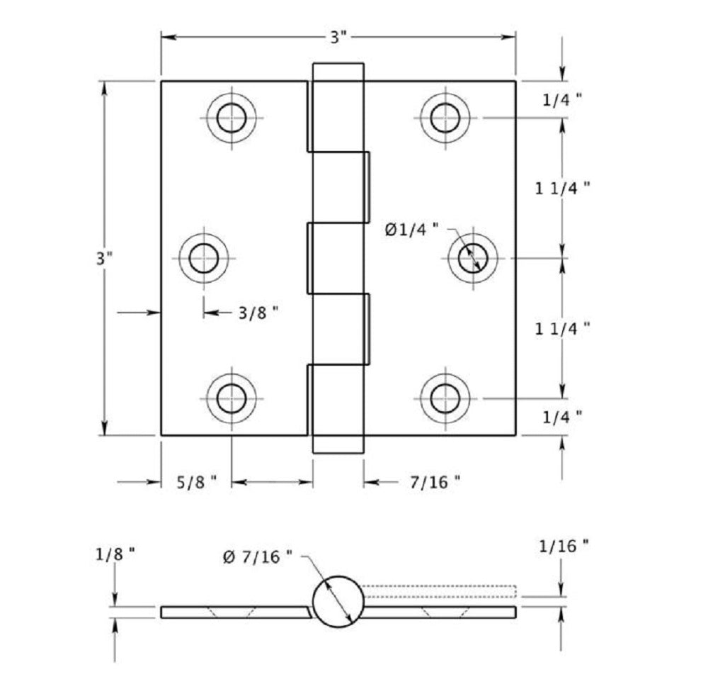 Deltana DSB326D Square Hinge, Satin Chrome, 3" x 3"