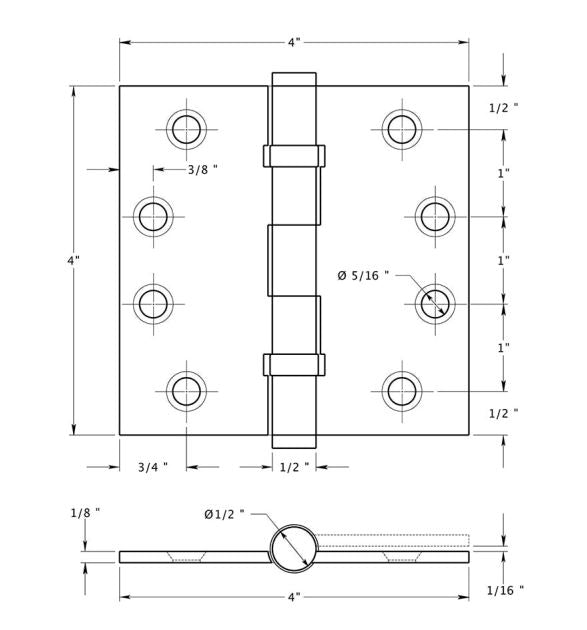 Deltana DSB4NB26 Ball Bearings Square Hinge, Bright Chrome
