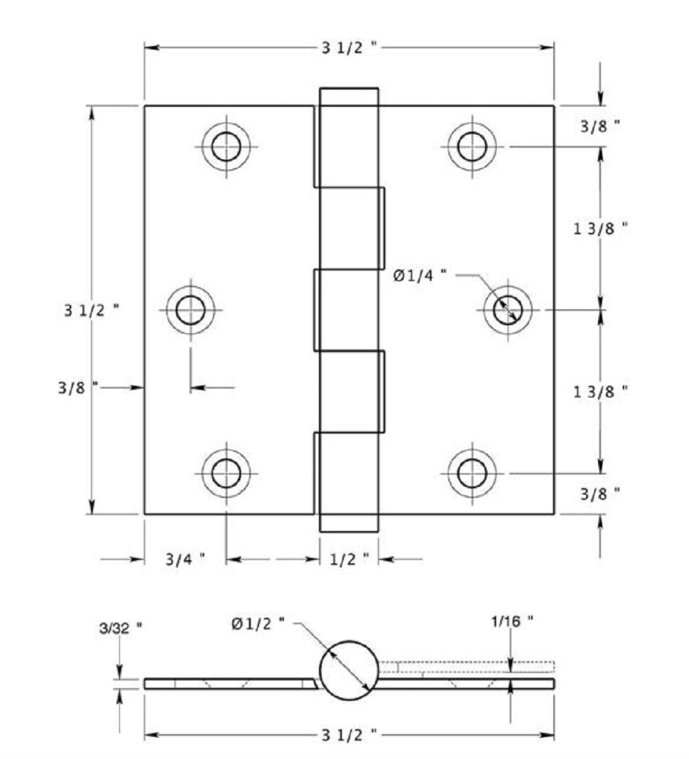 Deltana DSB3519-R Square Hinge, Residential, Black, 3-1/2" x 3-1/2"