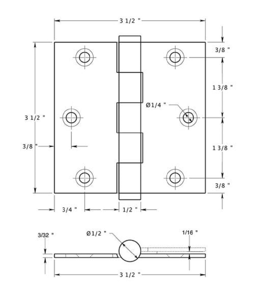 Deltana DSB353-R Square Hinge, Residential, Bright Brass, 3-1/2" x 3-1/2"