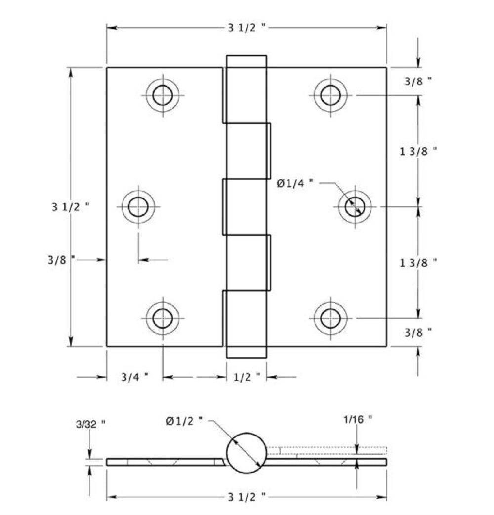 Deltana DSB3526-R Square Hinge, Residential, Bright Chrome, 3-1/2" x 3-1/2"