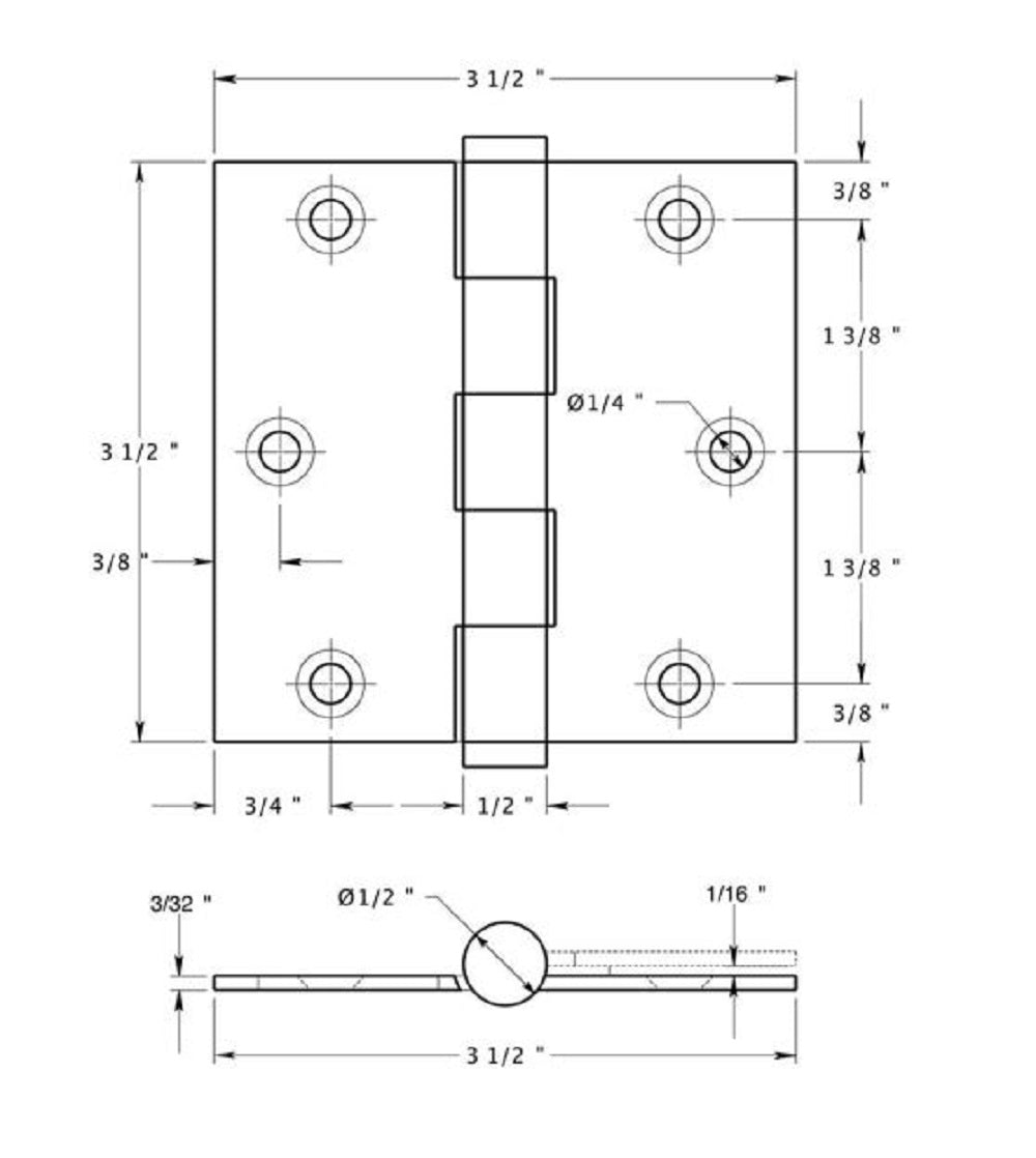 Deltana DSB3515-R Square Hinge, Residential, Satin Nickel, 3-1/2" x 3-1/2"