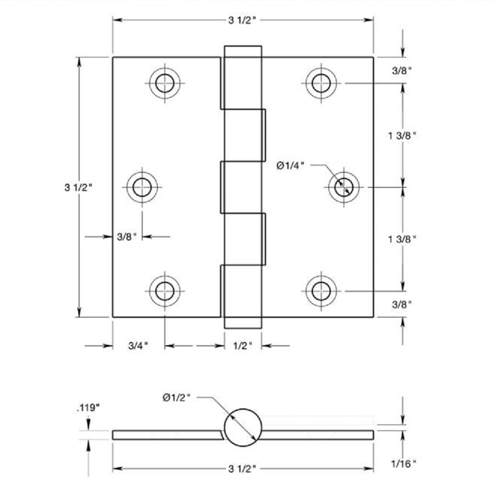 Deltana DSB3514 Square Hinge, Bright Nickel, 3-1/2" x 3-1/2"
