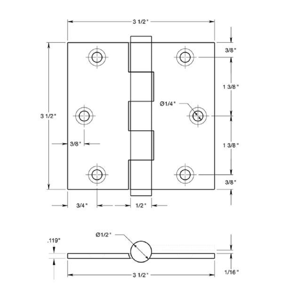Deltana DSB354 Square Hinge, Satin Brass, 3-1/2" x 3-1/2"