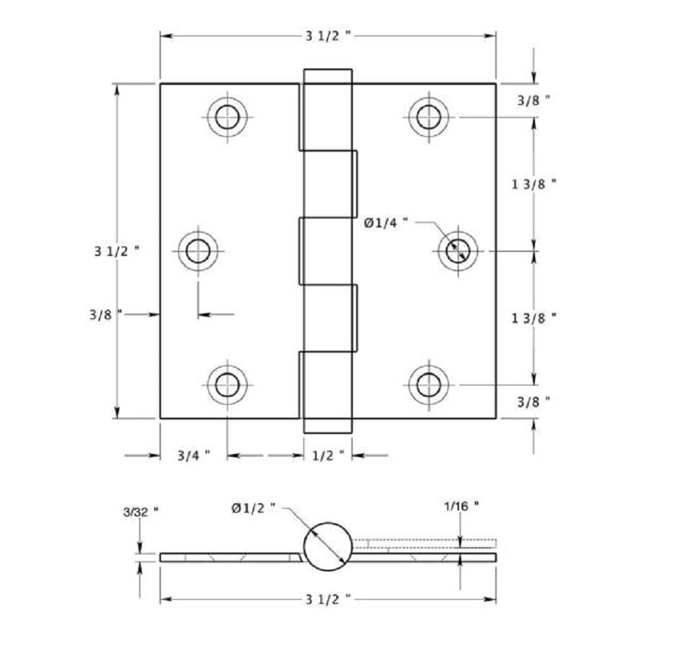 Deltana DSB353-UNL-R Square Hinge, Residential, Unlacquered Bright Brass, 3-1/2" x 3-1/2"