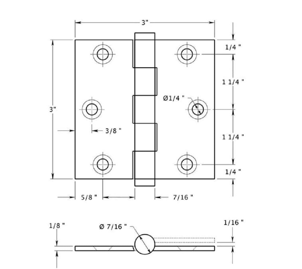 Deltana DSB33-UNL Square Hinge, Unlacquered Bright Brass, 3" x 3"