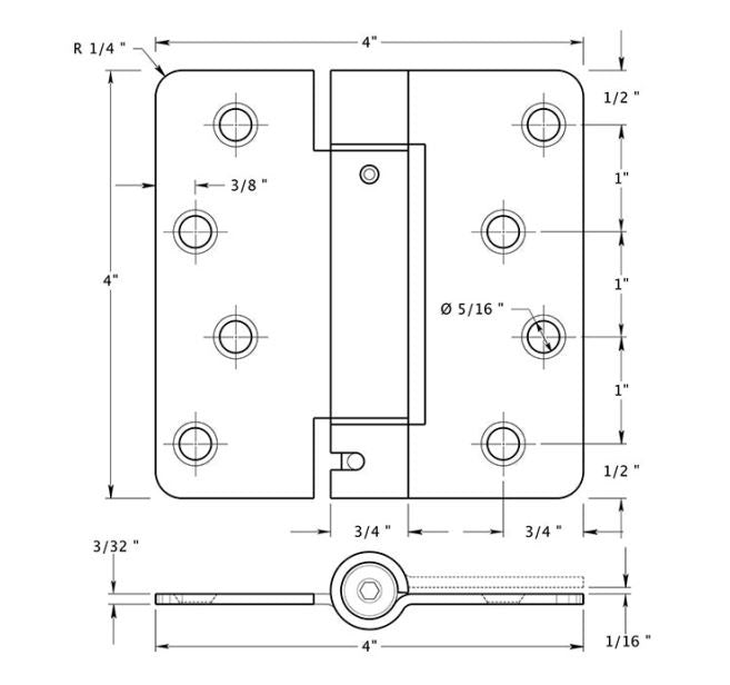 Deltana DSH4R426D Spring Hinge, Satin Chrome, 4" x 4" x 1/4"