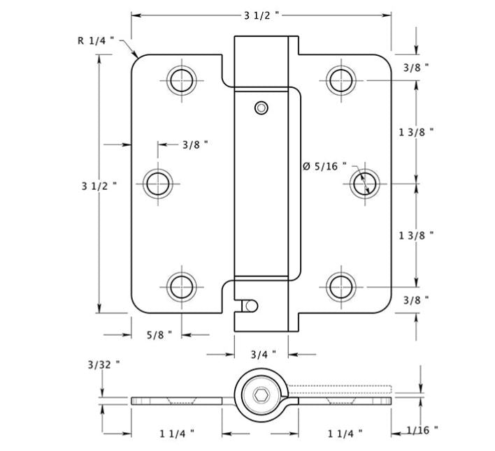 Deltana DSH35R43/4 Spring Hinge, Satin Brass
