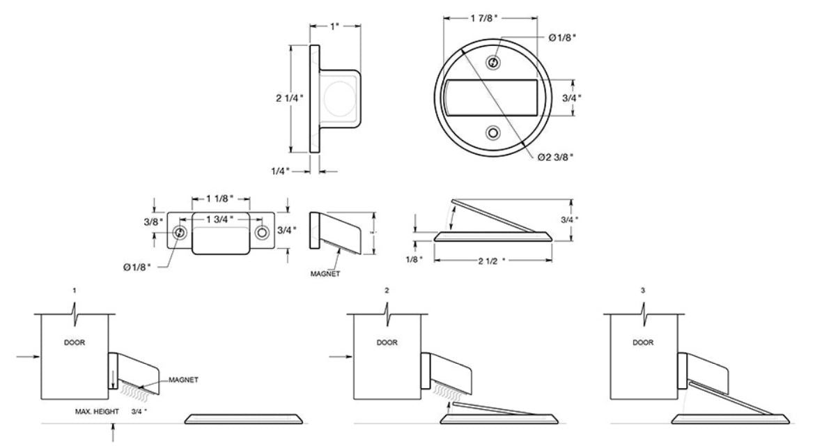 Deltana MDHF25BP15 Magnetic Door Holder Flush, Satin Nickel