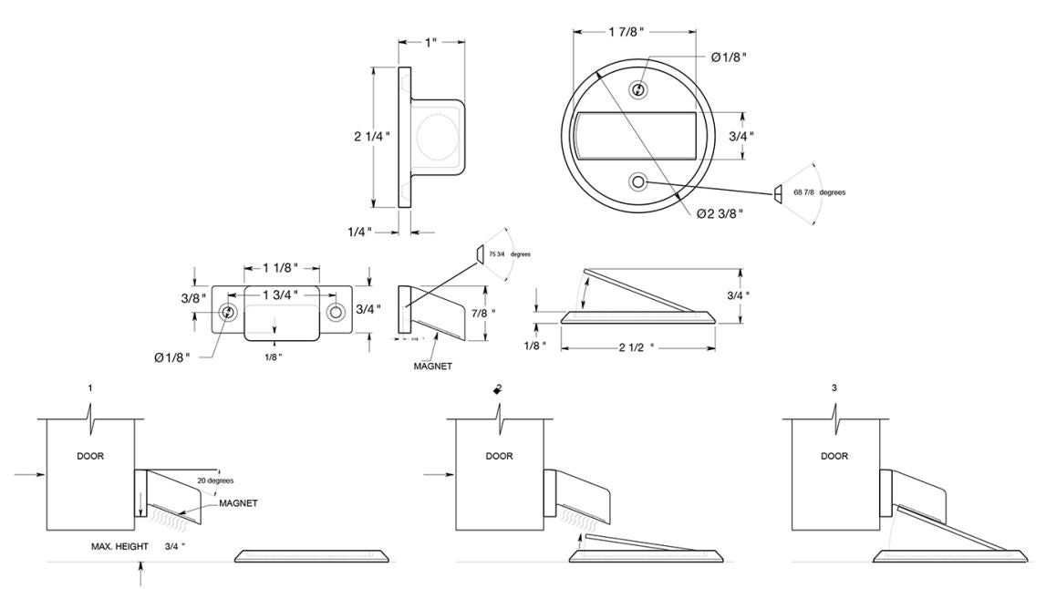 Deltana MDHF25CR003 Magnetic Door Holder Flush, Lifetime Brass