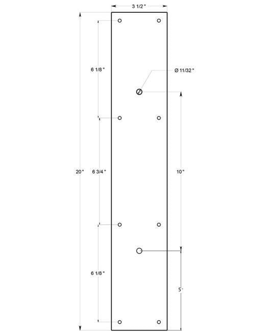 Deltana PPH3520U15A Push Plate For Door Pull, Antique Nickel, 20"