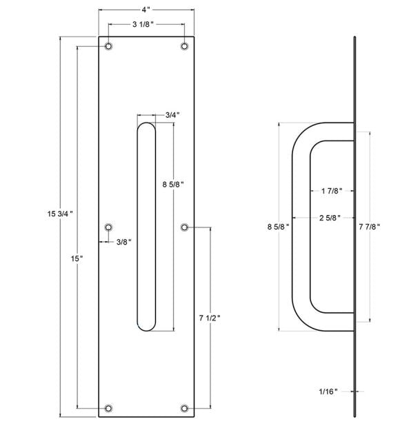Deltana PPH4016U32D Pull Plate With Handle,  Satin Stainless Steel