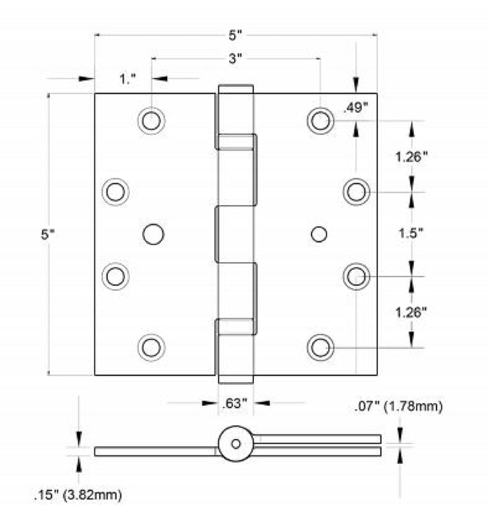 Deltana SS55BBU32D-SEC Full Mortise Door Hinge, Satin Stainless Steel, 5" x 5"
