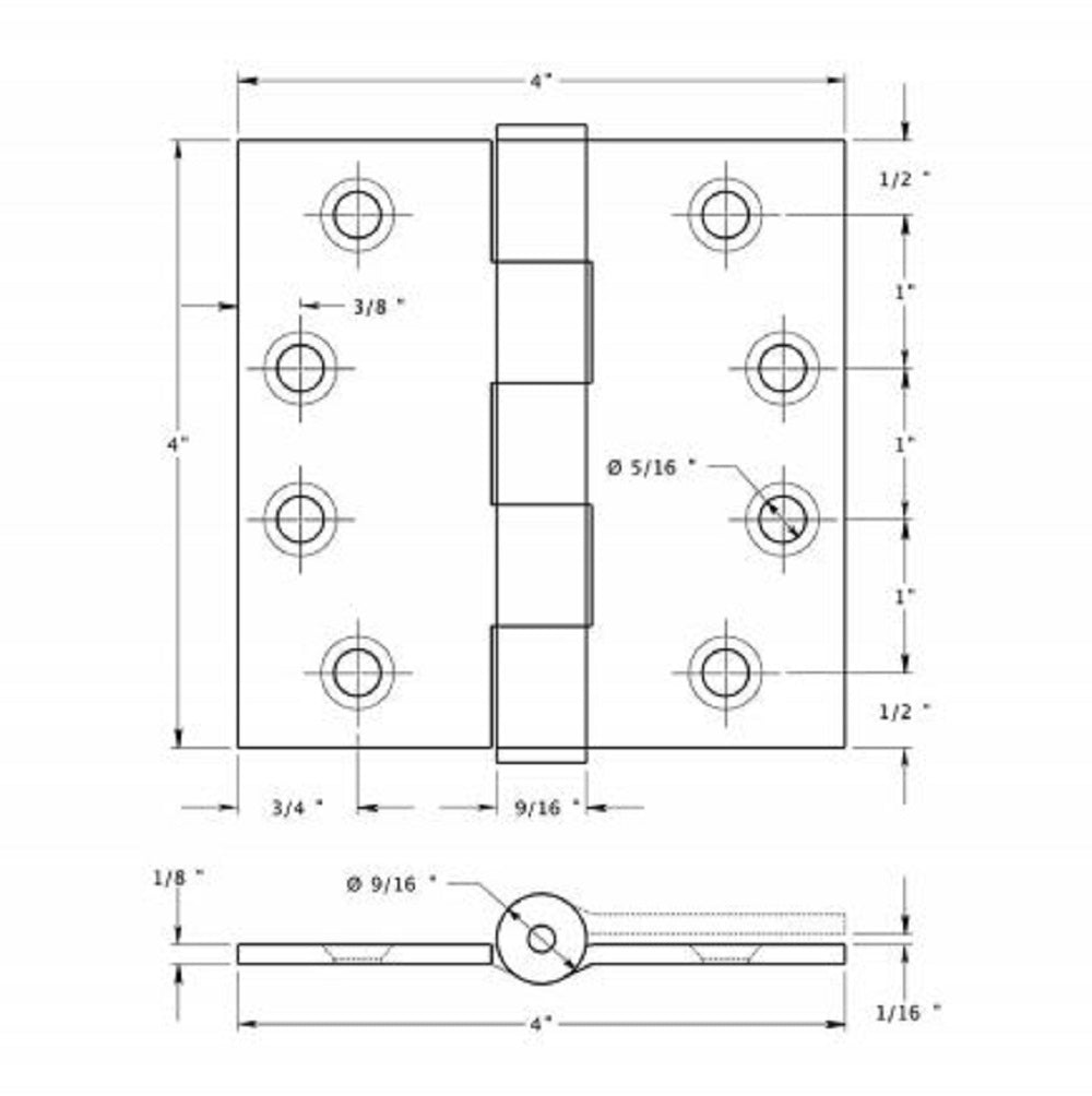 Deltana SS44BU32D Full Mortise Door Hinge, Satin Stainless Steel, 4"