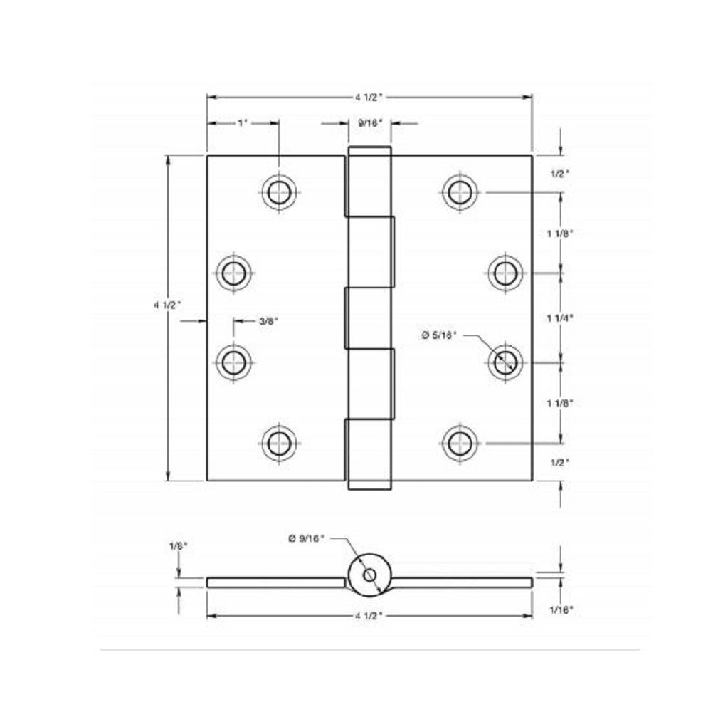 Deltana SS45BU32D Full Mortise Door Hinge, Satin Stainless Steel, 4-1/2" x 4-1/2"