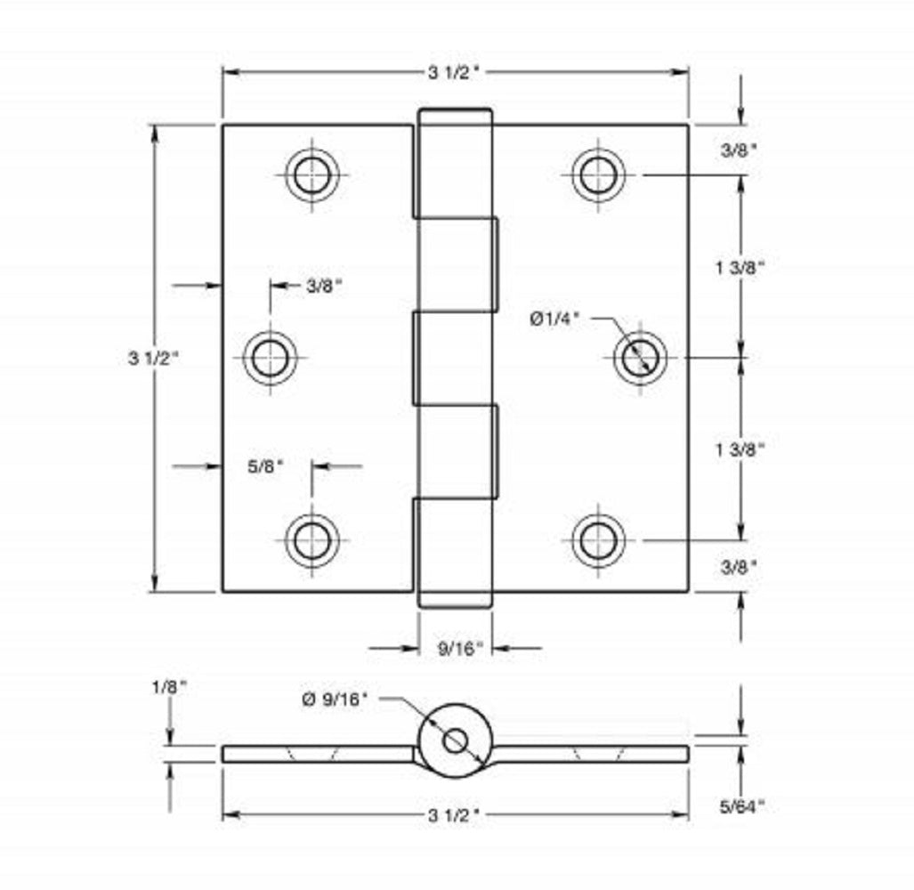 Deltana SS35BU32D Full Mortise Door Hinge, Satin Stainless Steel, 3-1/2"