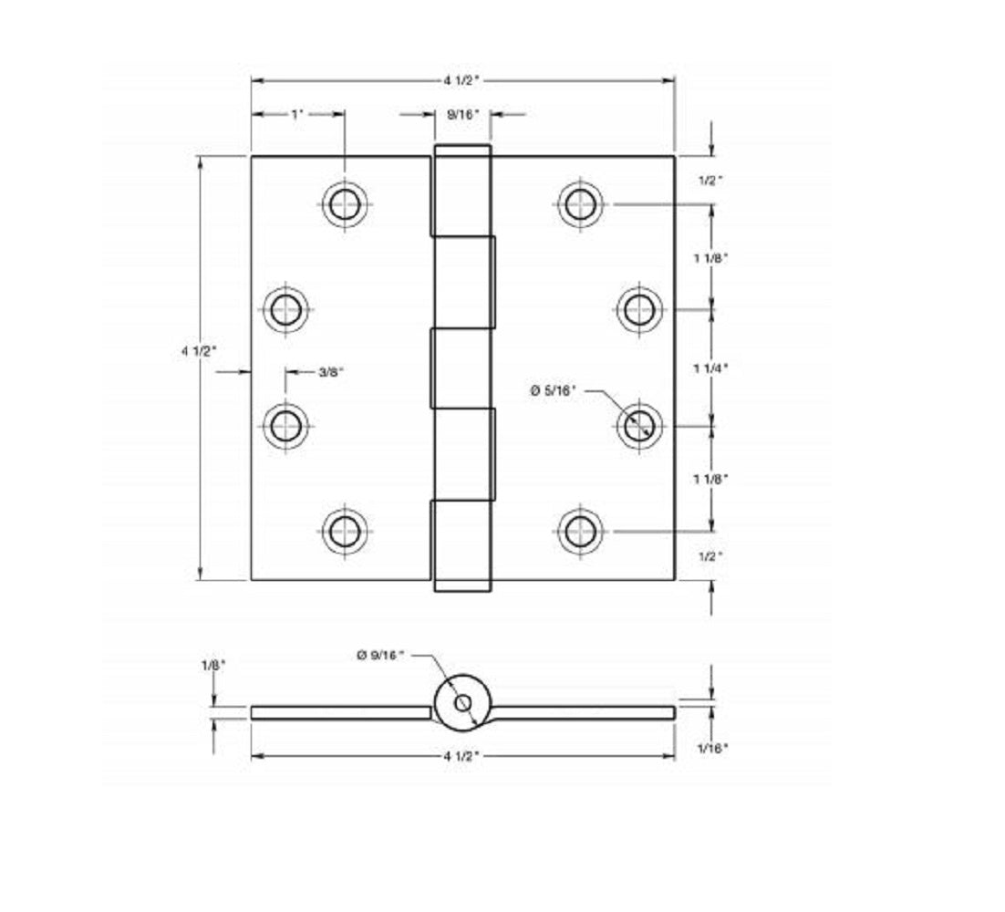 Deltana SS45BU32 Full Mortise Door Hinge, Bright Stainless Steel, 4-1/2" x 4-1/2"