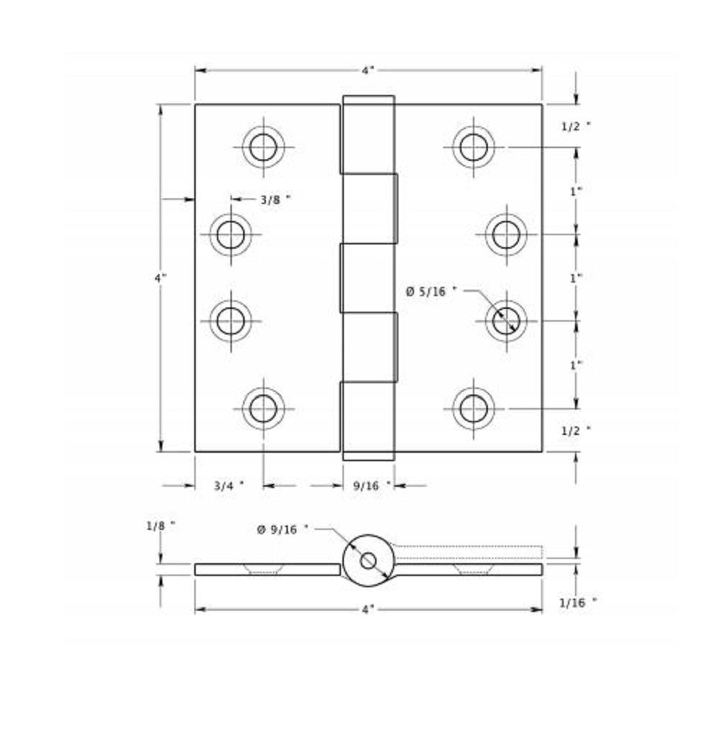 Deltana SS44BU32 Full Mortise Door Hinge, Bright Stainless Steel, 4"