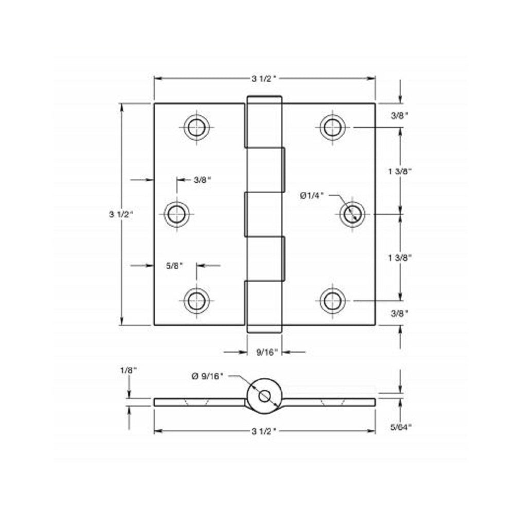 Deltana SS35BU32 Full Mortise Door Hinge, Bright Stainless Steel, 3-1/2"