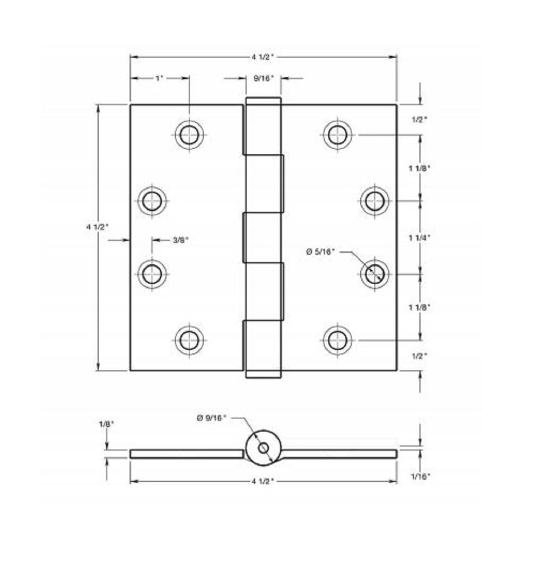 Deltana SS45NBU32D Full Mortise Door Hinge, Satin Stainless Steel, 4-1/2" x 4-1/2"