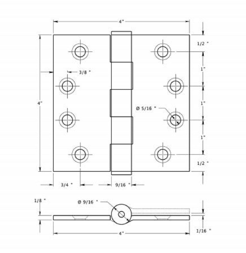 Deltana SS44NBU32D Full Mortise Door Hinge, Satin Stainless Steel, 4"